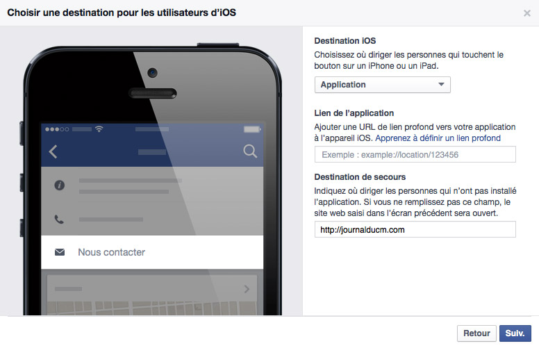 CTA Facebook - Destination pour iOS