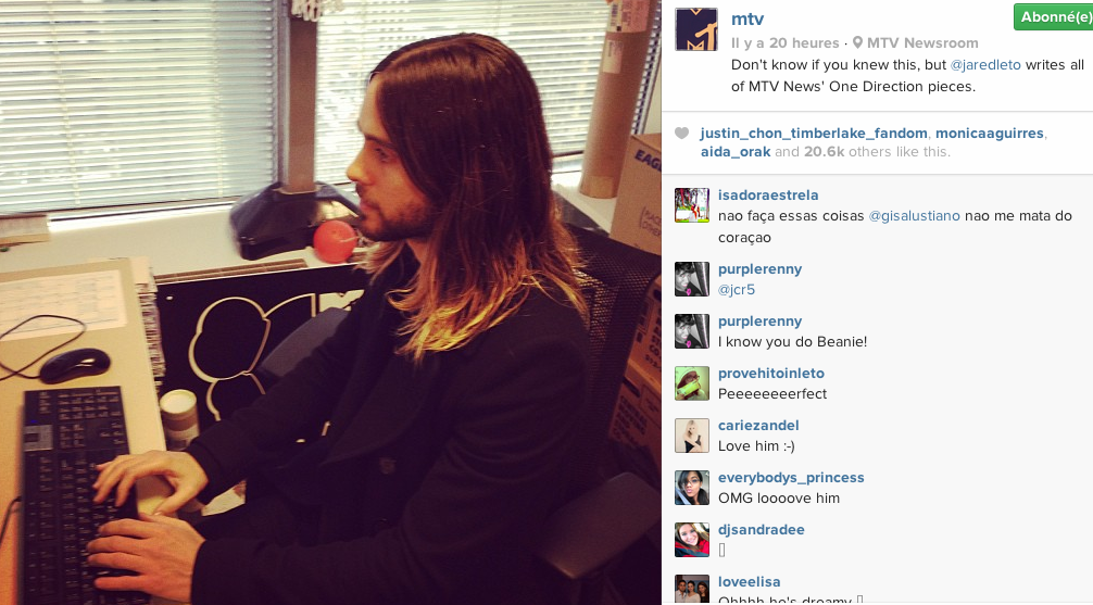 Jared Leto, en pleine écriture sur Instagram