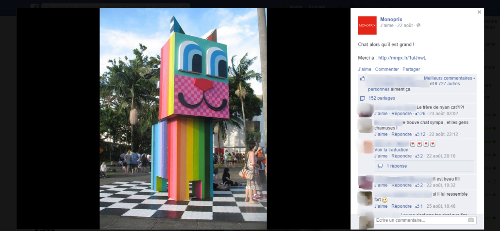Un post de chat coloré en mode street art chez Monoprix