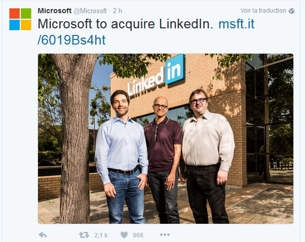 Tweet officiel Microsoft