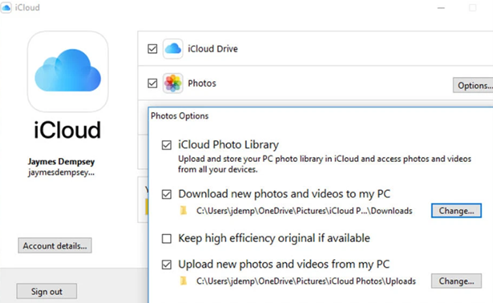 Interface iCloud sur PC