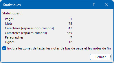 Statistiques Word